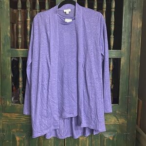NWT J.Jill Love Linen Thistle Purple Tank Top and Lightweight Cardigan - S